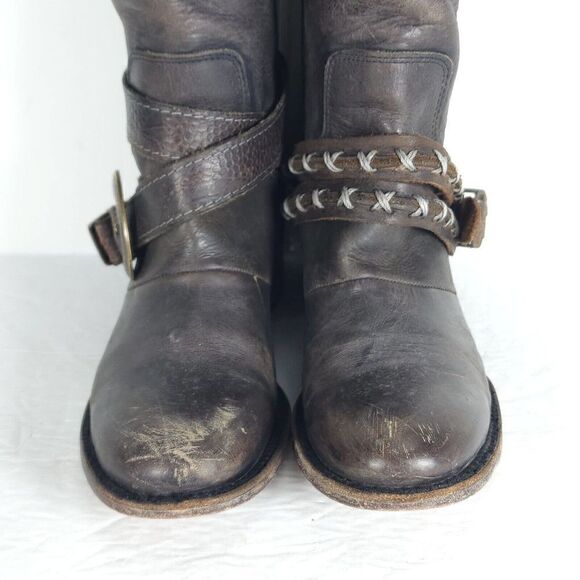 FREEBIRD by STEVEN Women's Knox US7 Leather Distressed Dark Brown Riding Boots - Picture 4 of 12